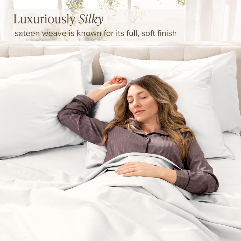 Bare Home 100% Organic Cotton King Sheet Set - 400 Thread Count - Smooth Sateen Weave - Breathable & Cooling - Hotel Luxury Set - Deep Pocket Bed Sheets (King, White) - Image 3